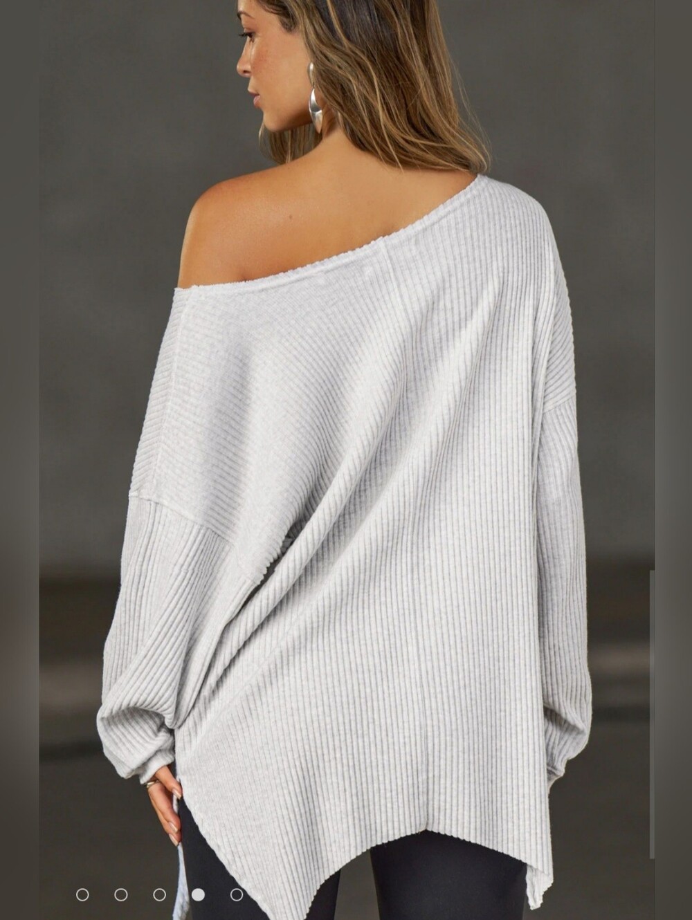 NWT Joah Brown Off-Shoulder Luxe Knit Tunic Sweater in Pearl Grey - Picture 4 of 9